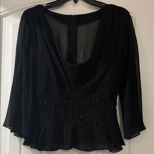 Guess Black Sheer Blouse with Embellishments